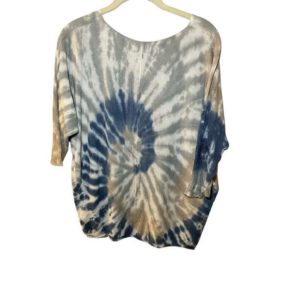 Angela Blouse Top Women's SZ L Multicolor Tie Dye 1/4 Sleeve Crew Neck Knitted - Picture 2 of 6